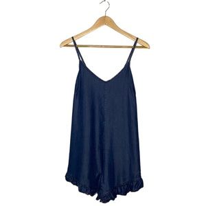 Don’t Ask Why by American Eagle Dark Blue Chambray Ruffle Hem Tank Romper